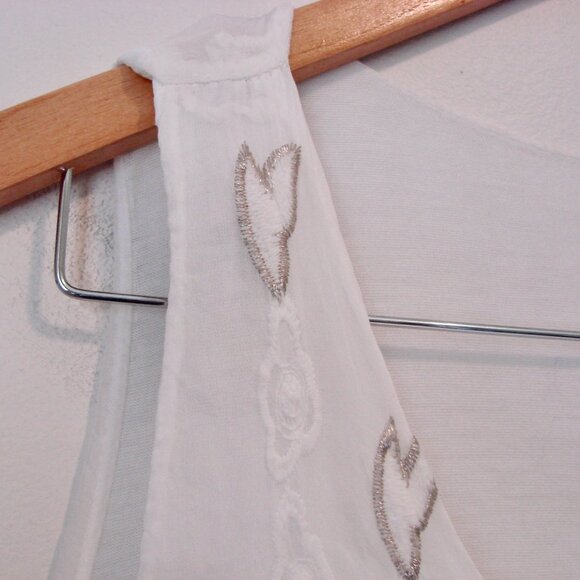 Elena Baldi White Silk Embroidered Tank Top Ruffled Boho Gold Thread Italy Small - Picture 8 of 15